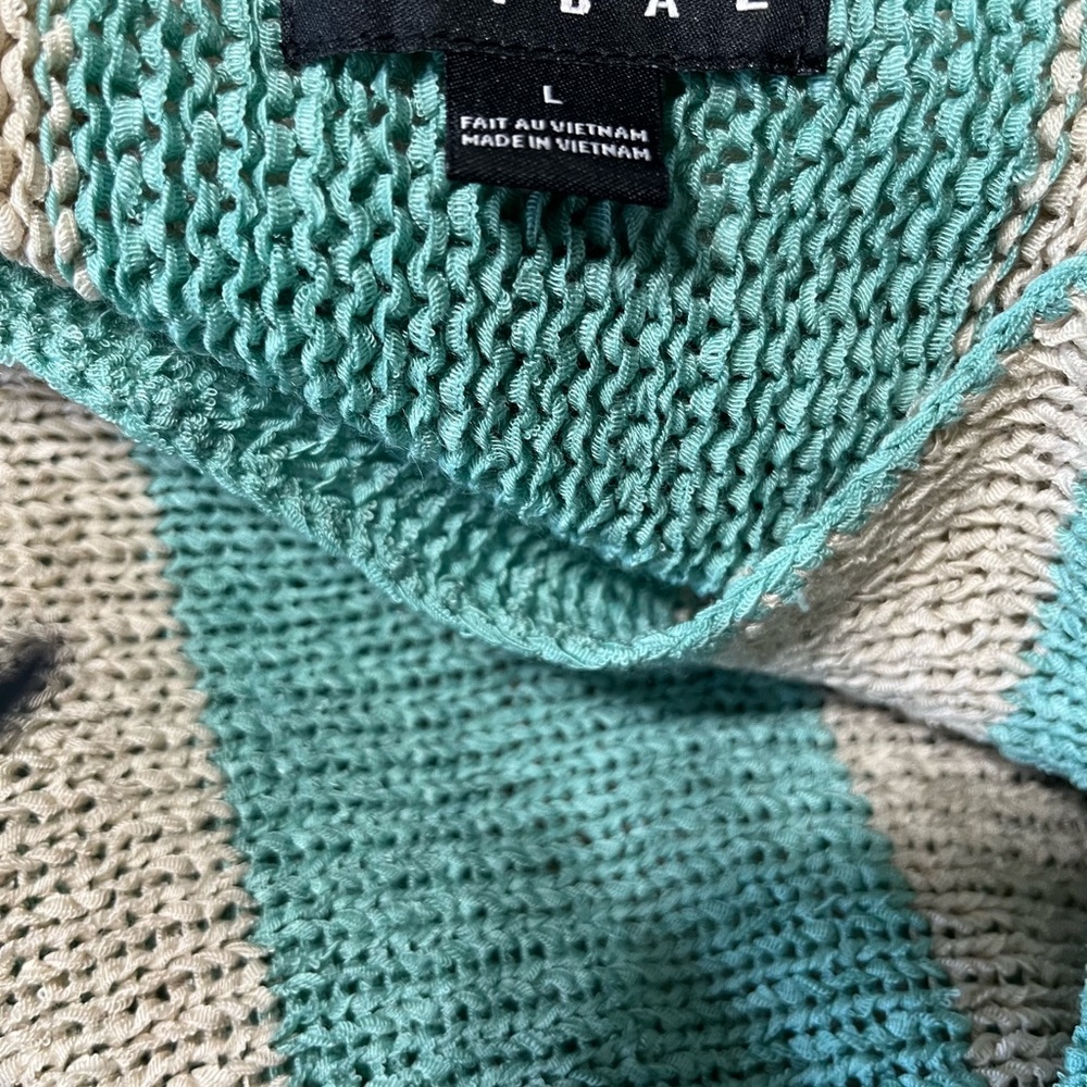 Tribal Scooped Neck Sweater Size L Teal and Beige Striped. - Picture 6 of 6